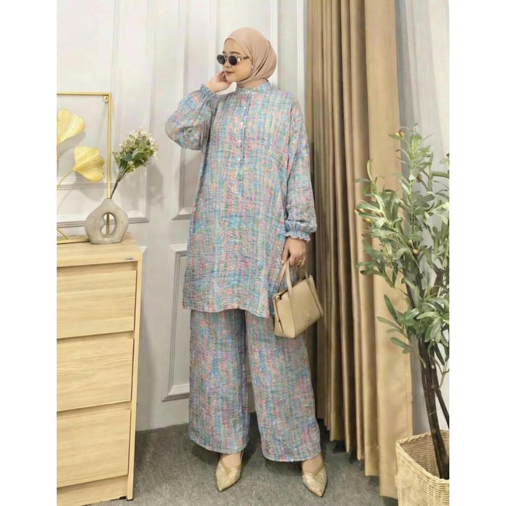 Asaya Setelan dua potong atasan dan celana panjang wanita elegan terbaru