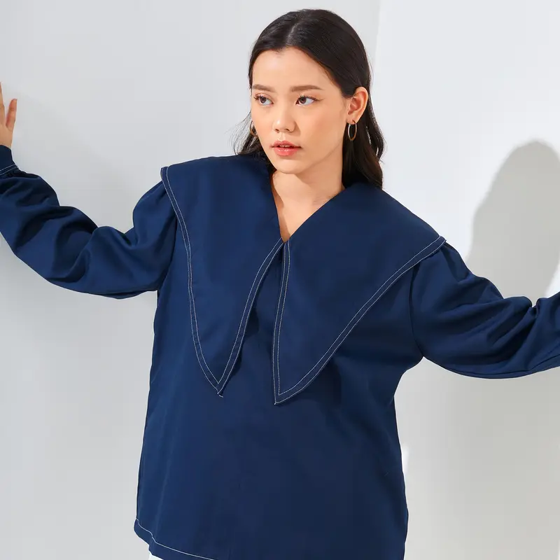 PUKKA Alice Denim Collar Shirt (Kemeja Denim Jeans Kerah Korean Style) 1