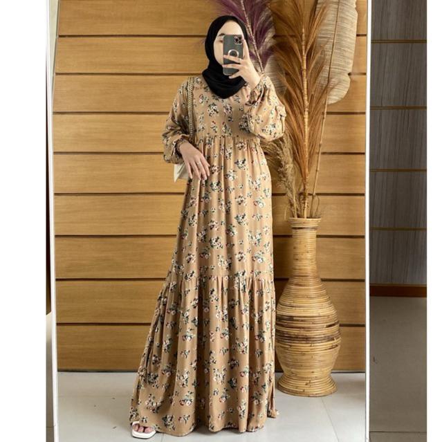 Gamis rayon motif cantik Dress rayon motif bunga Gamis rayon kekinian Dress busui kekinian Gamis rayon busui 0