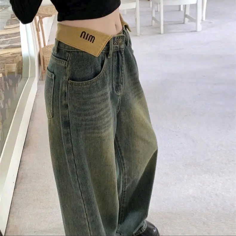 Q443 Quần Jean Nữ Ống Rộng Phối Minmin Dài 103cm Pants Women 4