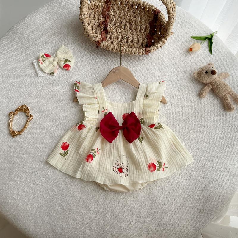 body váy xô muslin bé gái dễ thương [̣̆ ̀ Nơ Su Shop- body thiết kế sinh nhật thôi nôi cho bé Sandal    đồ sơ quanao tresosinh bososinh