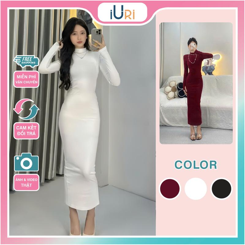 Váy BODY Dài 135cm Zip Loại 1 cổ 3p DÀI TAY xỏ ngón, co giãn 4 chiều, siêu Ôm Tôn Dáng nữ Women Dress Đen
