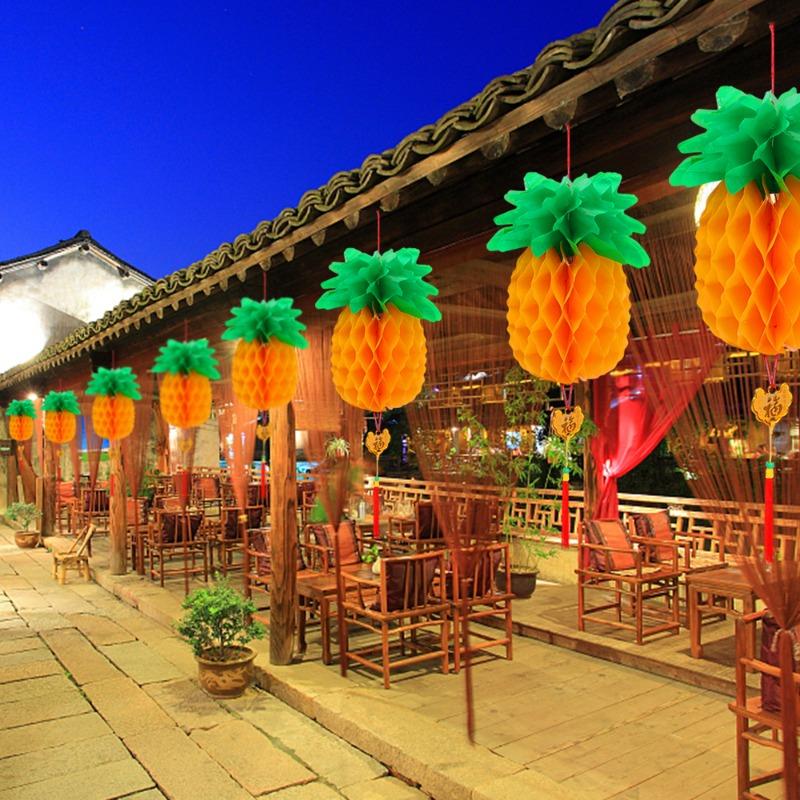 Product Introduction of Chinese Traditional Spring Festivals Pineapple Honeycomb Ball Lantern Oil-plastic Paper Hanging Lanterns Chinese New Year Gifts Decor 21