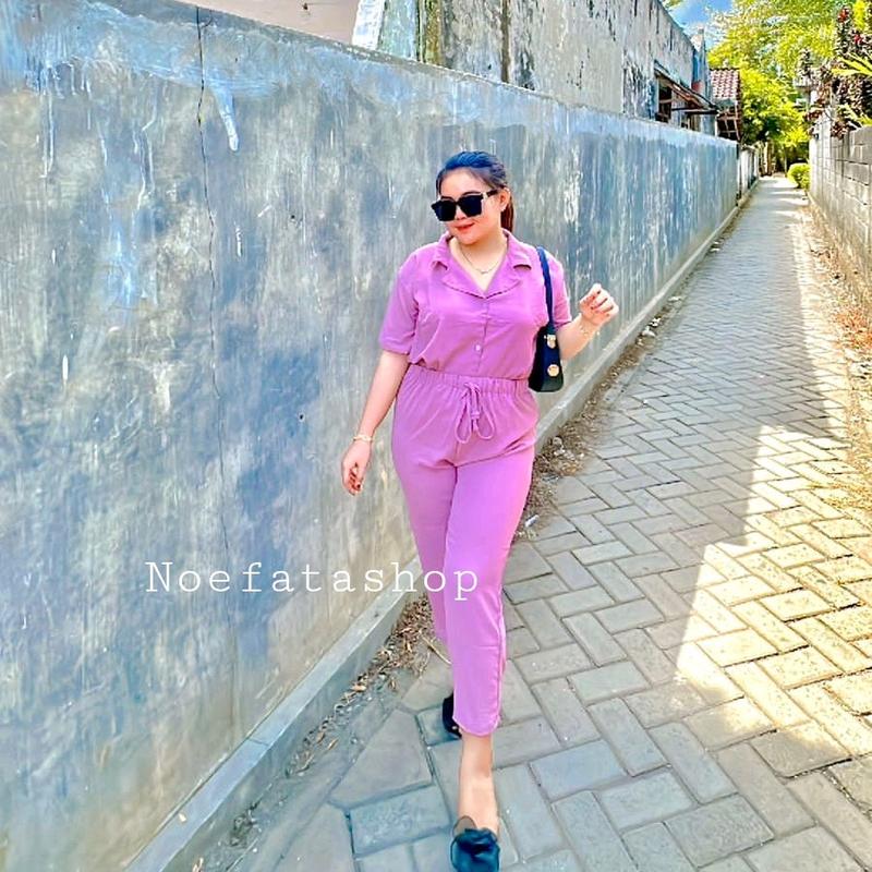 ONESET Cringkle Pendek ANDIN Setelan Wanita Kancing KRAH V Celana Panjang Crinkle Airflow Crinkle Airflow 3