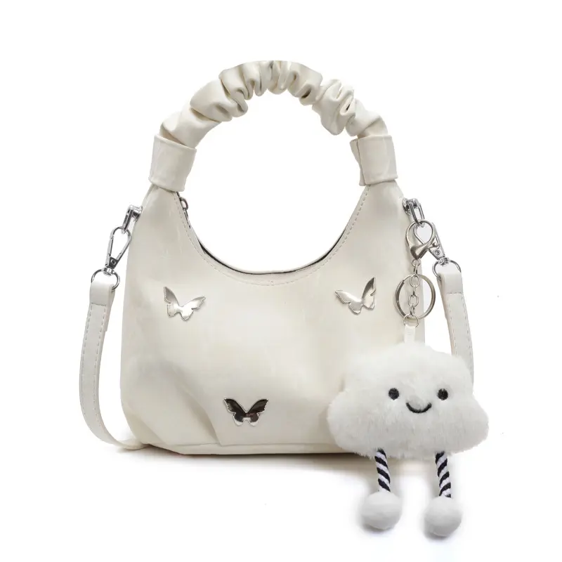 Túi Xách Nữ Quai Dúm Da Nhung Đính Charm Cầm Tay Đeo Chéo Tặng Móc Mây - Đeo Vai, Bag  Đinh