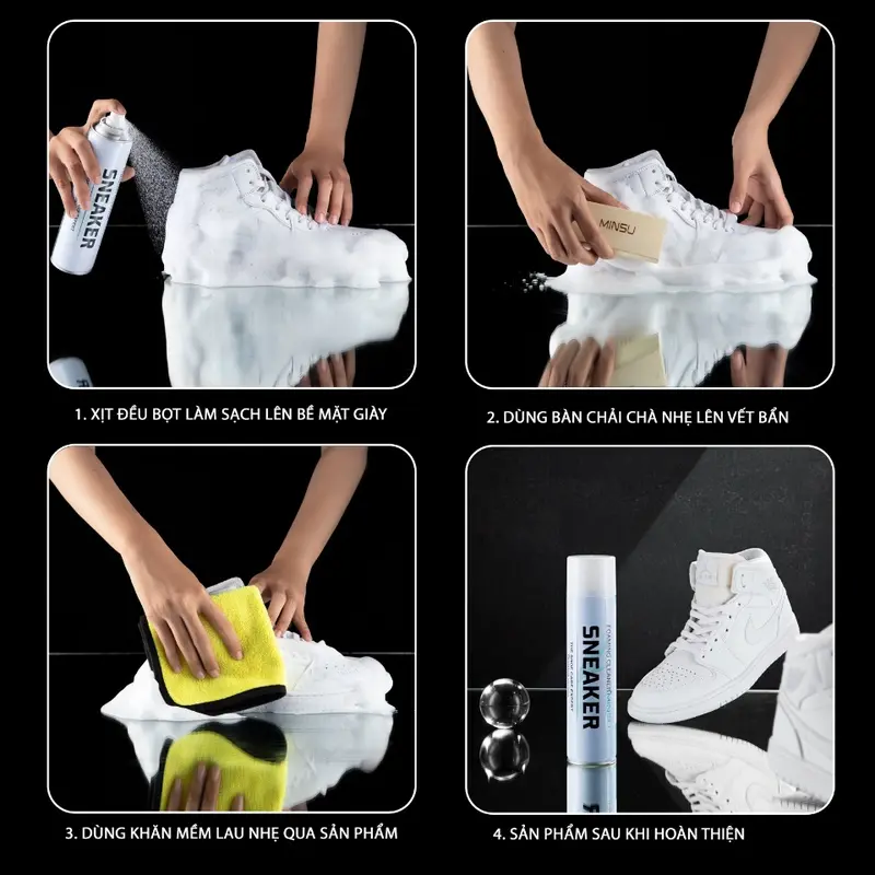 Bình xịt tạo bọt tuyết vệ sinh giày dép Sneaker Minsu phiên bản Premium 1 lọ 300ml, chai giặt giầy khô không dùng nước. 4