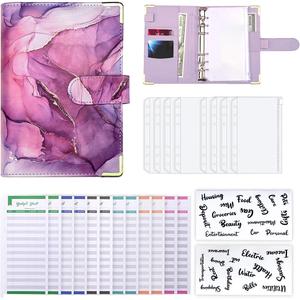 Carpeta de presupuesto con patrón de mármol A6, carpeta con 8 sobres de efectivo, 12 hojas de presupuesto y 2 etiquetas adhesivas para cartas, Material de papelería