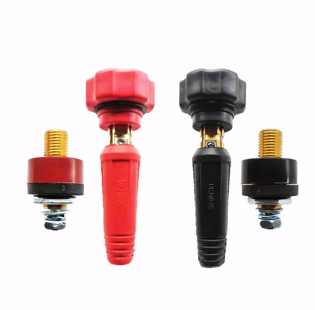 Bộ giắc máy hàn ren xoáy 10-25 và 35-50 chống move không bị tụt dây, Giắc máy hàn vặn ren đỏ đen