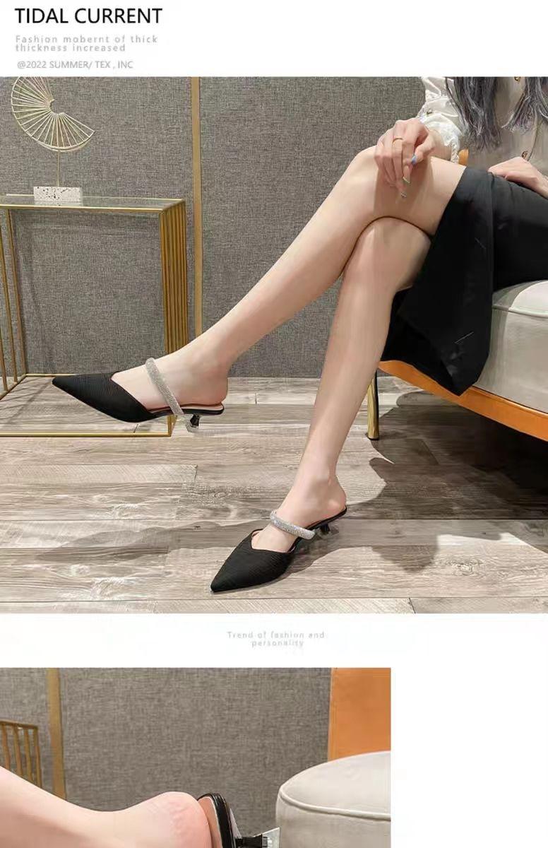 Product Introduction of Dép Bít Mũi Cho Nữ, Bộ Sưu Tập Xuân / Hè Mới 2024, Dây Đeo Đính Đá Giày Cao gót, Gót Nhọn, Thích Hợp Với Váy, Dép Tinh Tế Giày Nữ 10