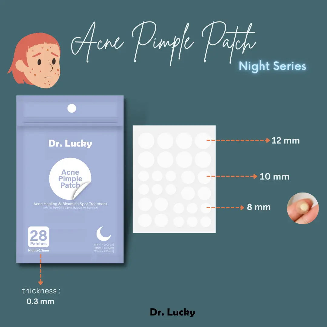 Dr. Lucky Acne Pimple Patch Night Series 28 spots - Tea Tree Oil, Calendula Oil, Belgium Hydrocolloid