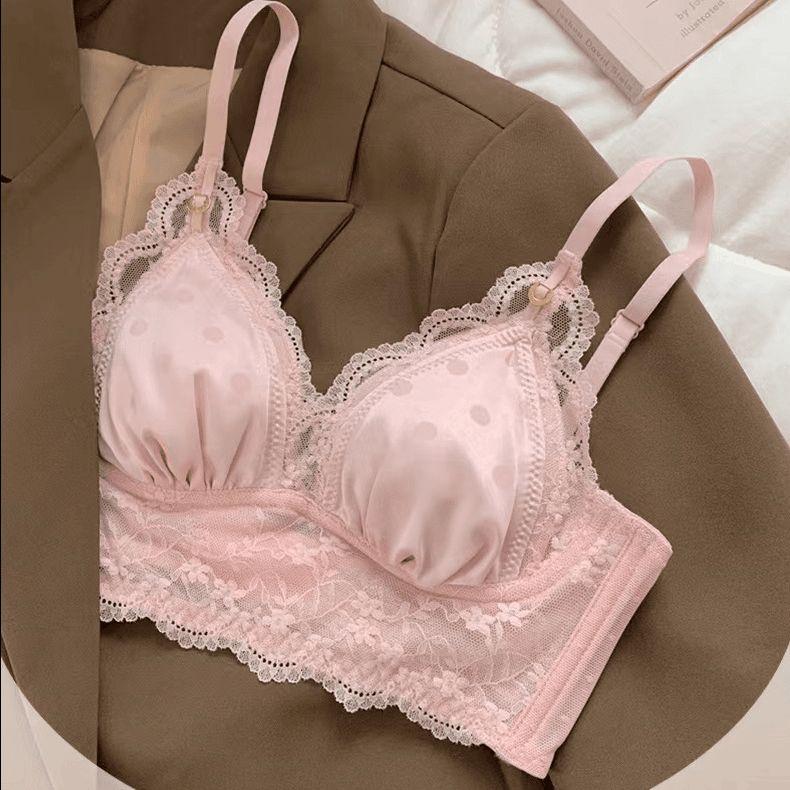  Đồ Lót Ren Phong Cách Ngọt Ngào Và Nữ Tính Của Pháp Chất Liệu Satin Cúp Ngực Nhỏ Đẩy Lên Áo Ngực Không Dây Có Các Kích Cỡ 32-38ABC 