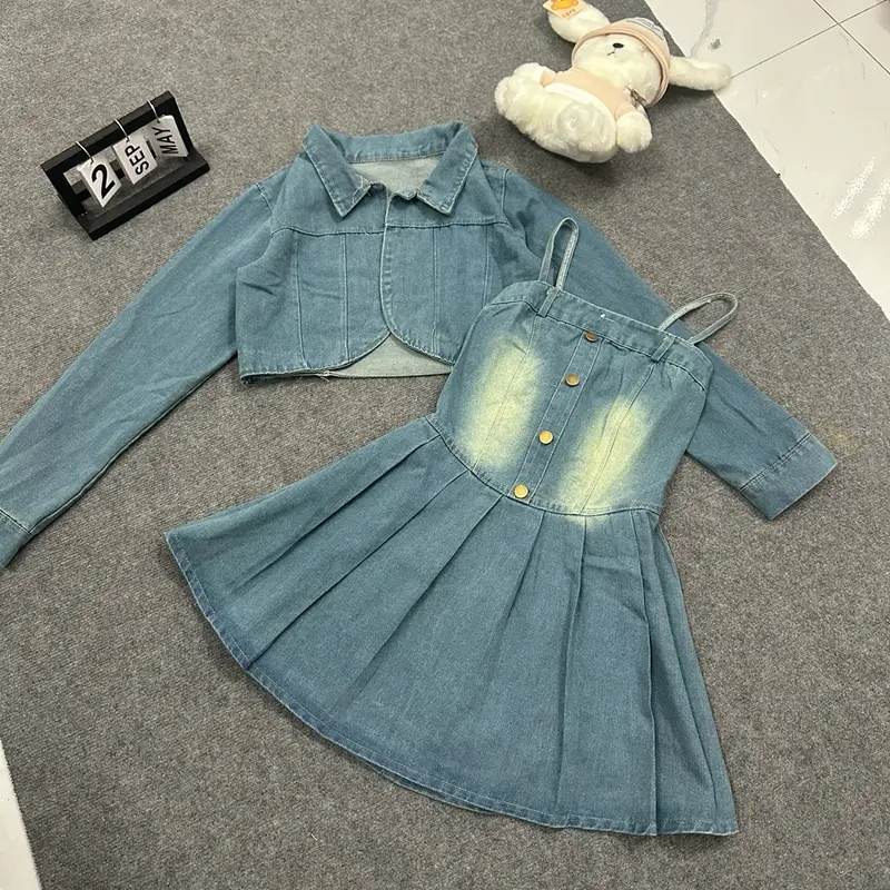 ĐẦM JEAN KÈM ÁO KHOÁC XẾP LY ÔM EO TÔN DÁN dây kéo sau lưng ,jean không co giãn 3