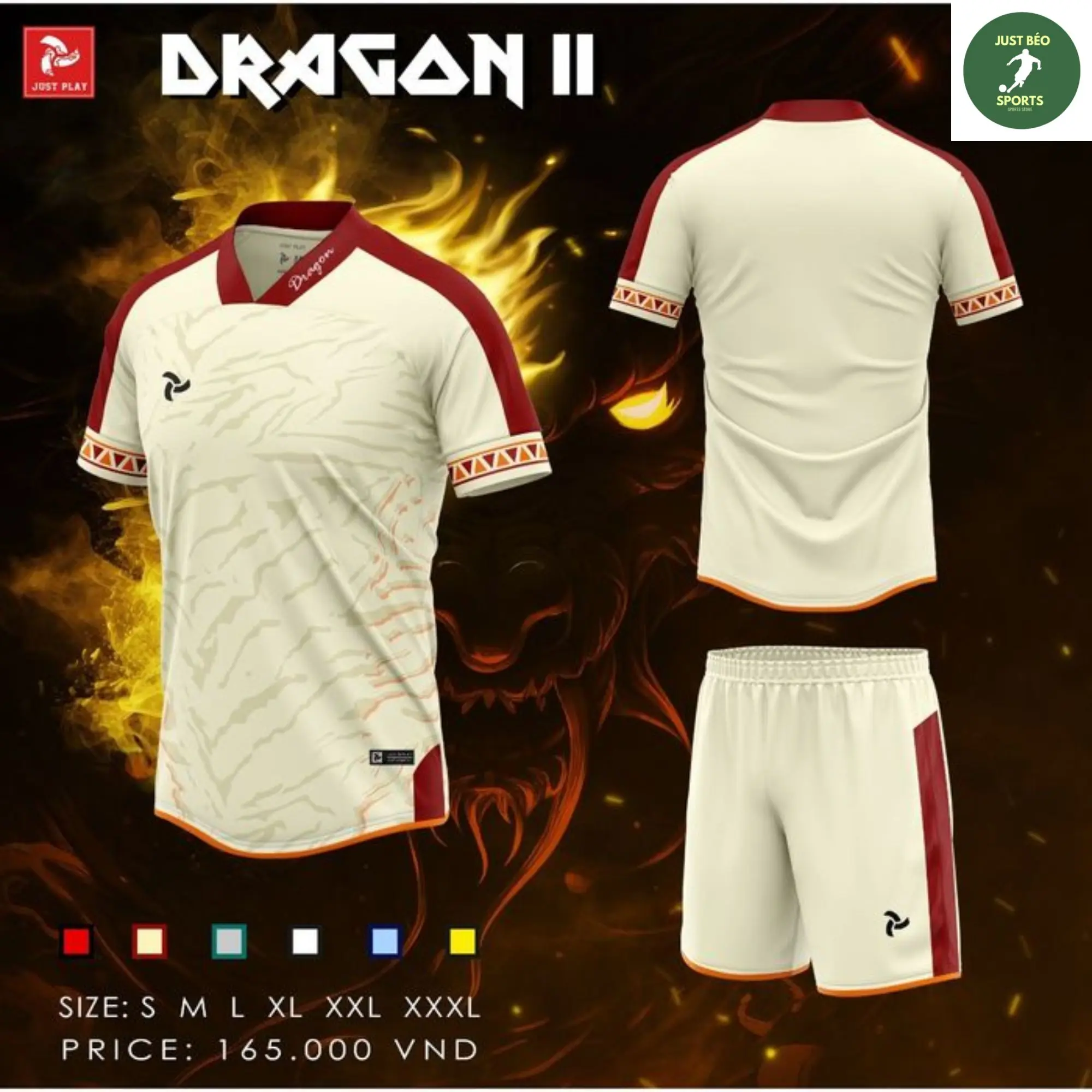 QUẦN ÁO BÓNG ĐÁ, ĐỒ ĐÁ BANH NAM NỮ JUSTPLAY DRAGON II - CHẤT LIỆU THUN MÈ CAO CẤP, CO GIÃN, THẤM HÚT MỒ HÔI, GIÚP THOẢI MÁI HOẠT ĐỘNG Ở CƯỜNG ĐỘ CAO - HOA VĂN IN CHUYỂN NHIỆT BỀN BỈ - NHẬN IN TÊN SỐ TỪ 1 BỘ, IN ĐỘI NHÓM - JUST BÉO SPORTS