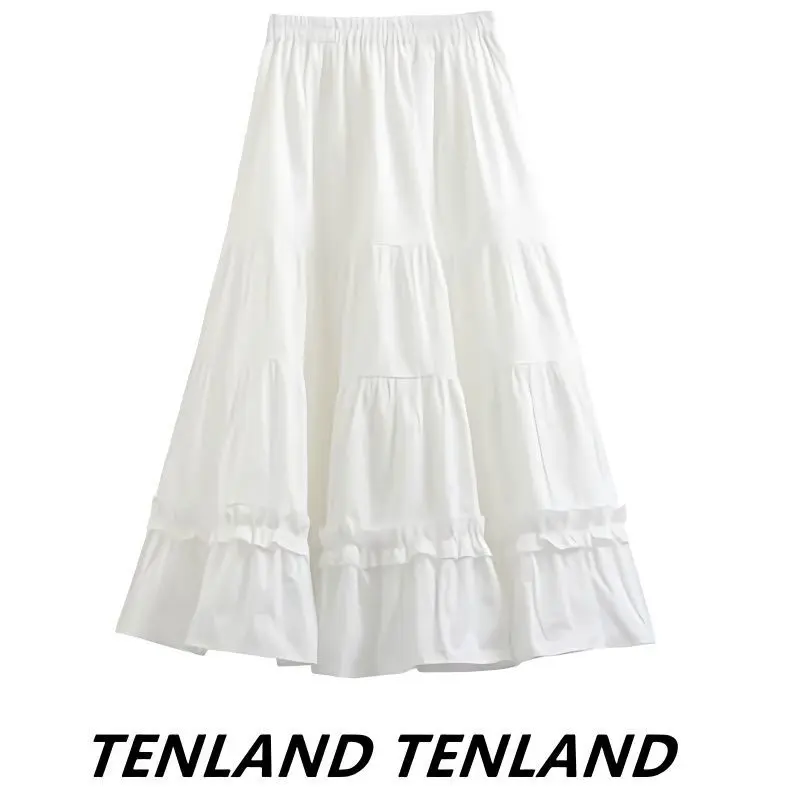 White Skirt A- line Skirt Mid-Length Skirt Women's Pettiskirt Cute Pleated Umbrella Skirt Cake Dress Trendy