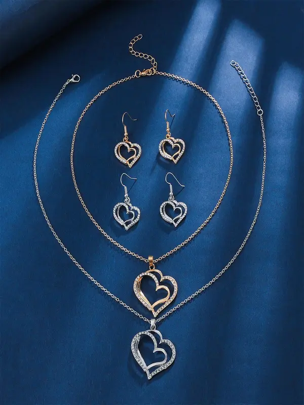 Women's Elegant Heart Design Pendant Necklace &   Earrings, Exquisite Trendy Jewelry Set, Fashionable Accessories for Daily & Party Decoration 8