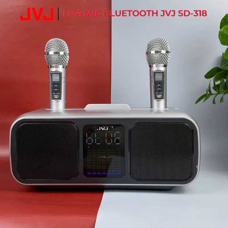 Loa bluetooth karaoke 2 mic SD-318 JVJ Không dây, kèm 2 mic công suất lớn 30W  có ba màu vàng, xanh, ghi dùng để Nghe Nhạc và Hát Karaoke - Bảo hành 6 Tháng 3