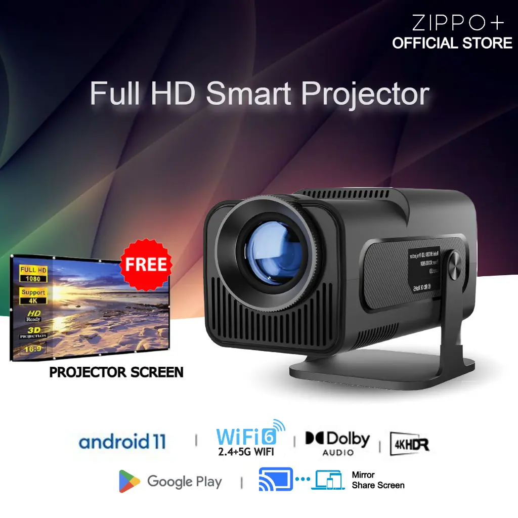 HY320 PRO Projector 4K Android 11.0 Big LCD 4K Mini Projector 1080P Dual Band WiFi + Bluetooth5.0 With Netflix YouTube Audio Colorful