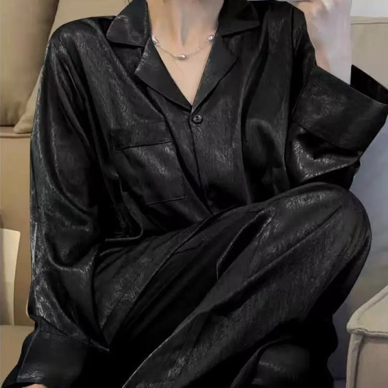 Pajamas for Women Spring and Autumn Ice Silk Long Sleeve Thin Student Dormitory Can Be Worn outside plus Size Homewear Suit