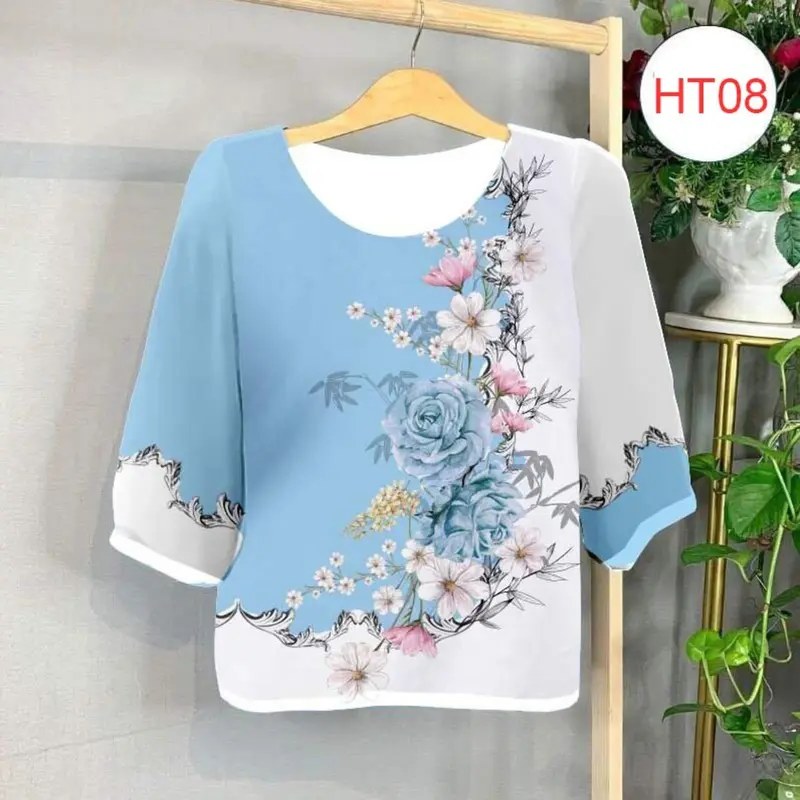 A2- Áo lụa trung niên tặng bà tặng mẹ, mặc ở nhà, đi làm đi chơi đều đẹp Nữ Top Kem Women 8