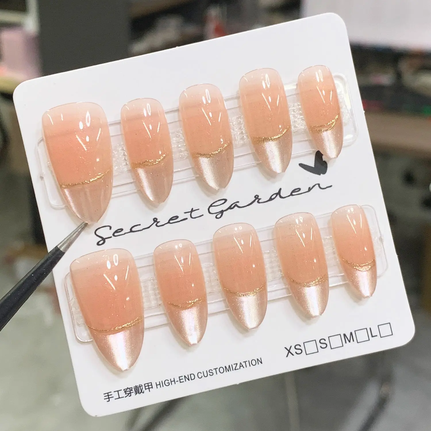 Pink French Reverse Time Cat Eye Half-Handmade Blush New White Finished Gradient Manicure Wear Nail Cute Style