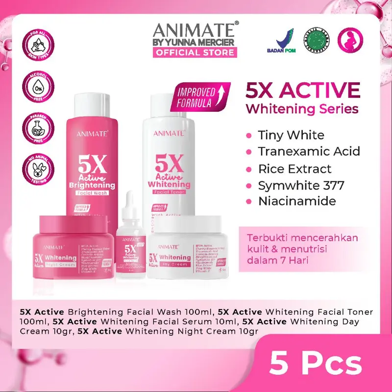[5in1] Animate - Paket Series 5x Active Whitening Biru / Perfect Glowing Barrier Series 5in1 Pink  / Acne Series Hijau / Retinoside Biru | Paket Skincare Lengkap db 2