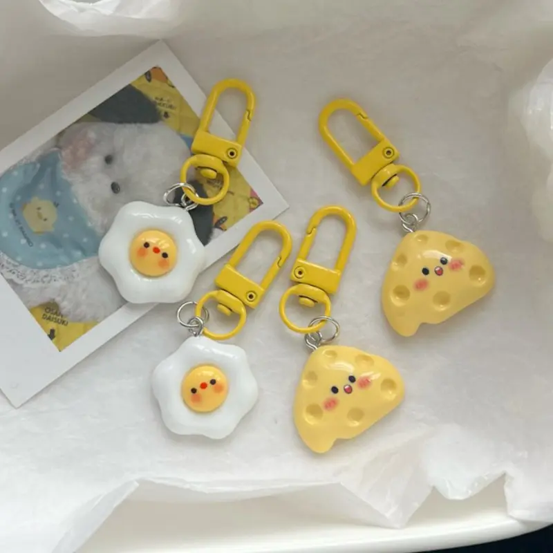 Móc Khóa Dễ Thương Với Mặt Dây Chuyền Phô Mai Trứng Luộc, Móc Khóa Vui Nhộn, Hoạt Hình Kawaii, Móc Chìa Khóa Thực Phẩm Mô Phỏng, Quà Tặng 1