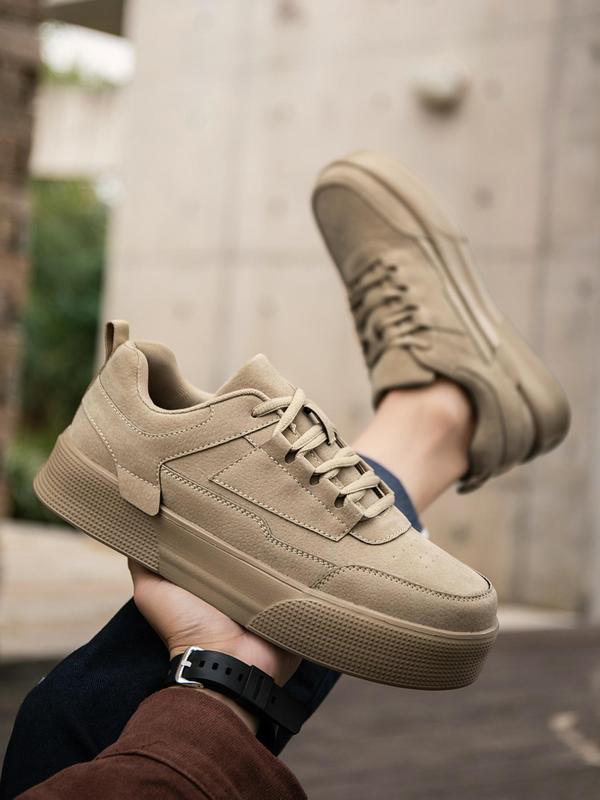 Men's Sporty Minimalist Lace Up Low Top Trainers As Gift, Back To School 2024 Summer Platform Skate Sneakers, Non-slip Boy's Walking Shoes,  Men's Shoes 2
