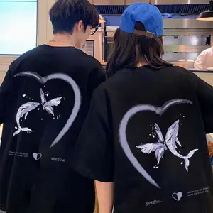 Pola kupu-kupu dan paus desain kelas atasIbaju couple korean style pasanganIbaju kaos couple pasanganI