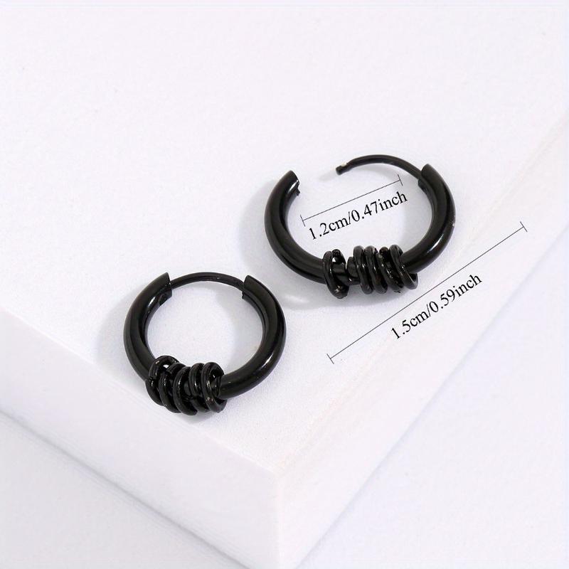Product Introduction of 2pcs Stainless steel black earrings for men and women, fashionable punk trendy polished titanium steel ear buckles 3