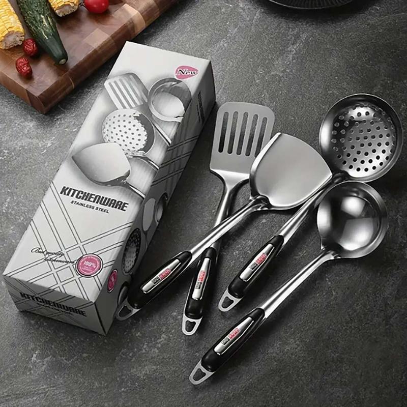 Product Introduction of Stainless Steel Kitchen Cooking Utensils Set, 4 Count/set Including Spatula & Slotted Spatula & Spoon & Colander Spoon, Kitchen Cooking Utensils for Home Use 0