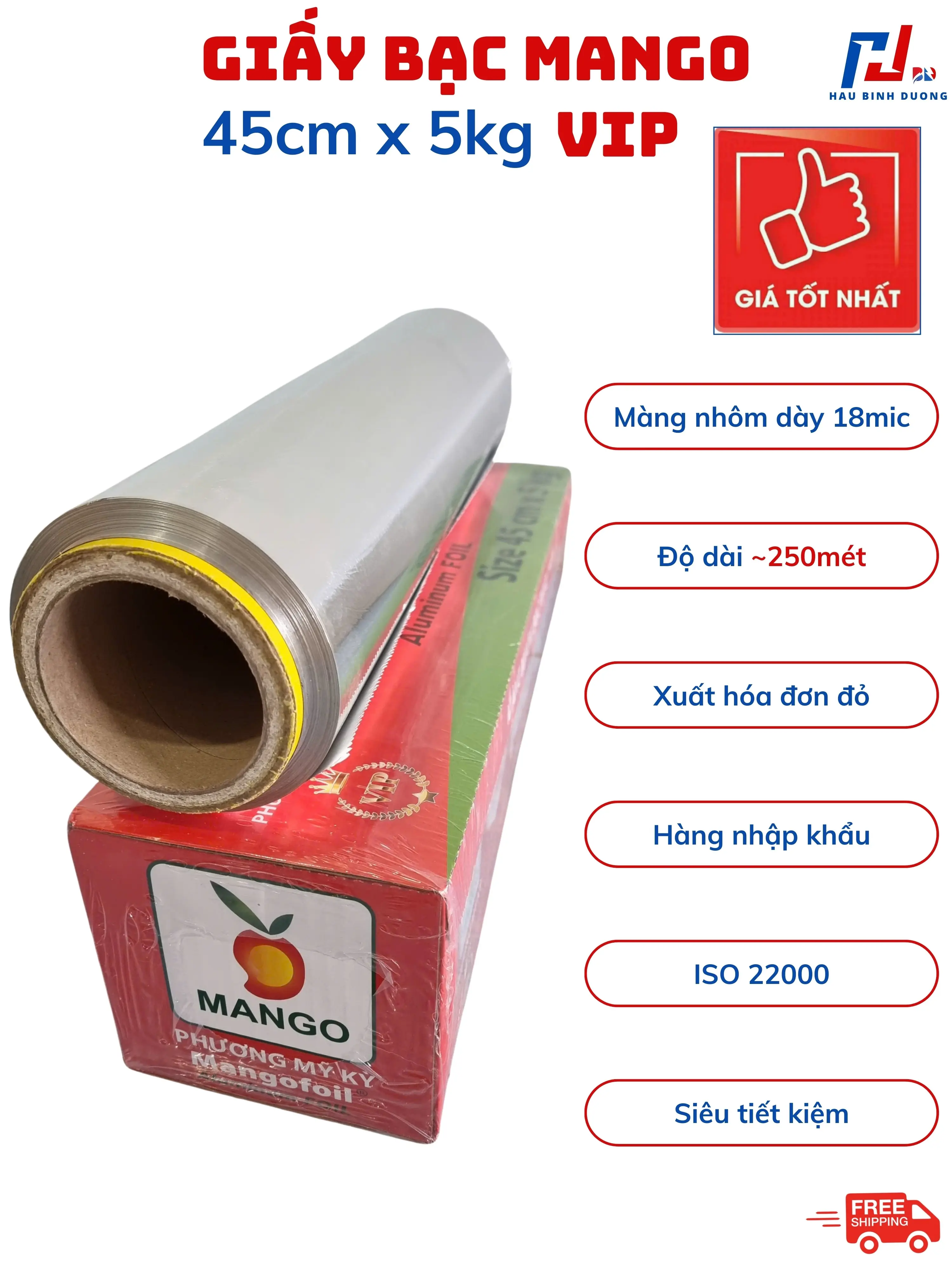 Giấy bạc 45cm x 5kg VIP MANGO, Giấy bạc nhập khẩu, Độ dày 18mic