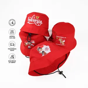 Topi bucket Anak Laki Laki Perempuan Warna Merah sablon Indonesia HUT RI