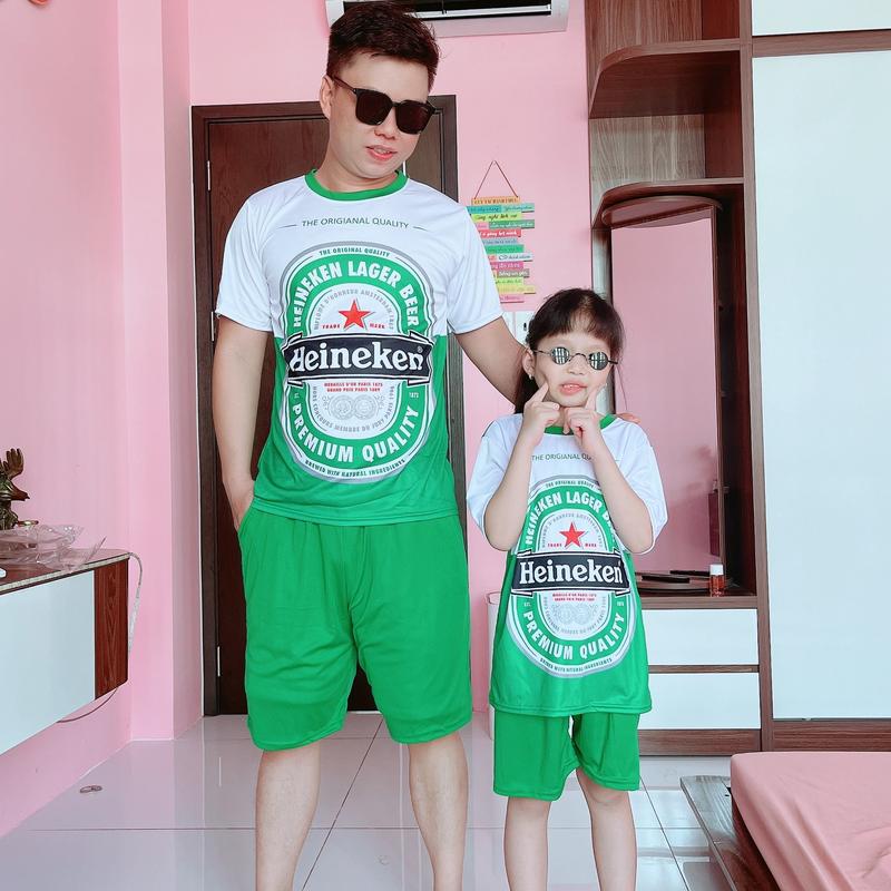 Đồ bộ quần áo Bia Heineken mặc nhóm gia đình đi chơi du lịch - Chất liệu thun lạnh có size từ 10-100kg nam nữ unisex mặc được.