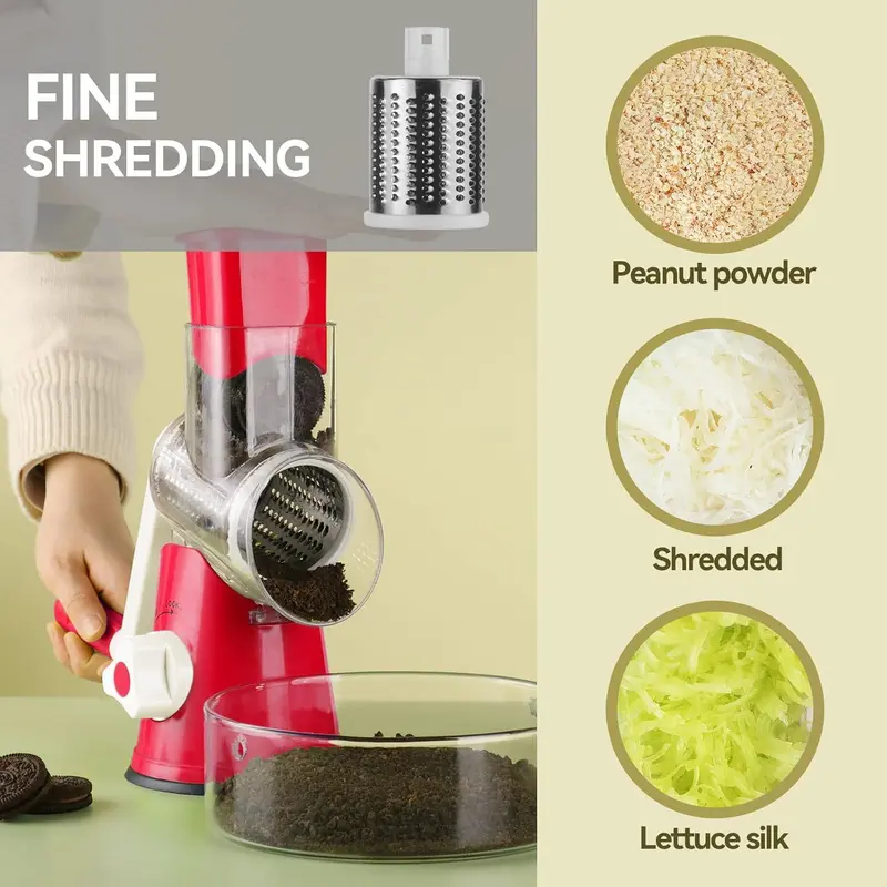 Manual Rotating Cheese Grater, 1 Count Hand Crank Cheese Chocolate Grater with 3 Interchangeable Blades, Kitchen Utensils & Gadgets for Home Dining Room Barbecue, Kitchenware 7