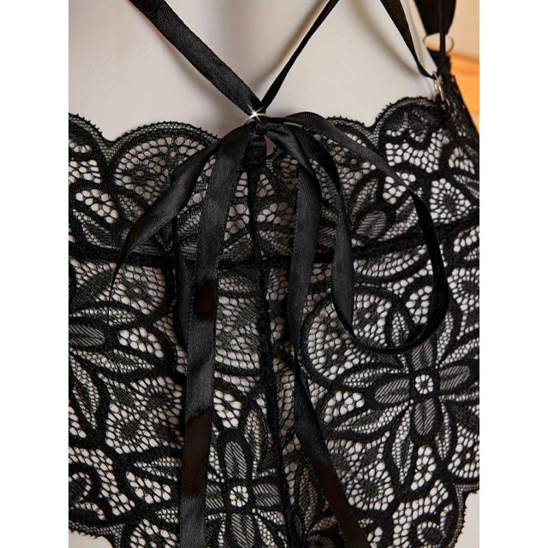 Fashion  2025 Sexy Deep V Cut-Out Floral Lace Teddy Bodysuit - Women's Thong for Intimate Nights 4
