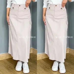 WOW-Maira Rok Cargo Wanita Katun Twill Premium dengan Kancing Karet dan Empat Saku Aktif