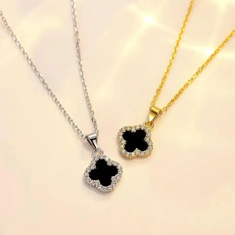 Vòng Cổ Cỏ Ba Lá Đen, Sang Trọng, Dành Cho Nữ Women Chain Trang Sức Jewelry 6