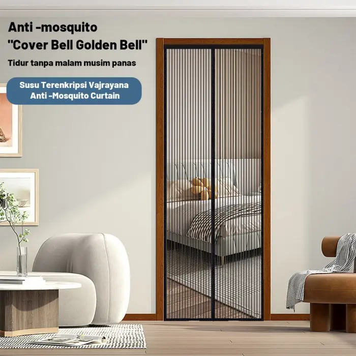 Room door curtain anti mosquito magnet no need on nails black Fabric gorden  pintu  kamar  magnet