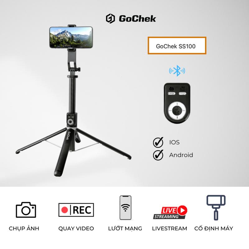 Gậy chụp ảnh Gochek SS100 bluetooth điện thoại, livestream, vlog đa năng kéo dài 2m2, Tripod Selfie thông minh thế hệ mới, Phụ Kiện không thể thiếu khi sáng tạo nội dung