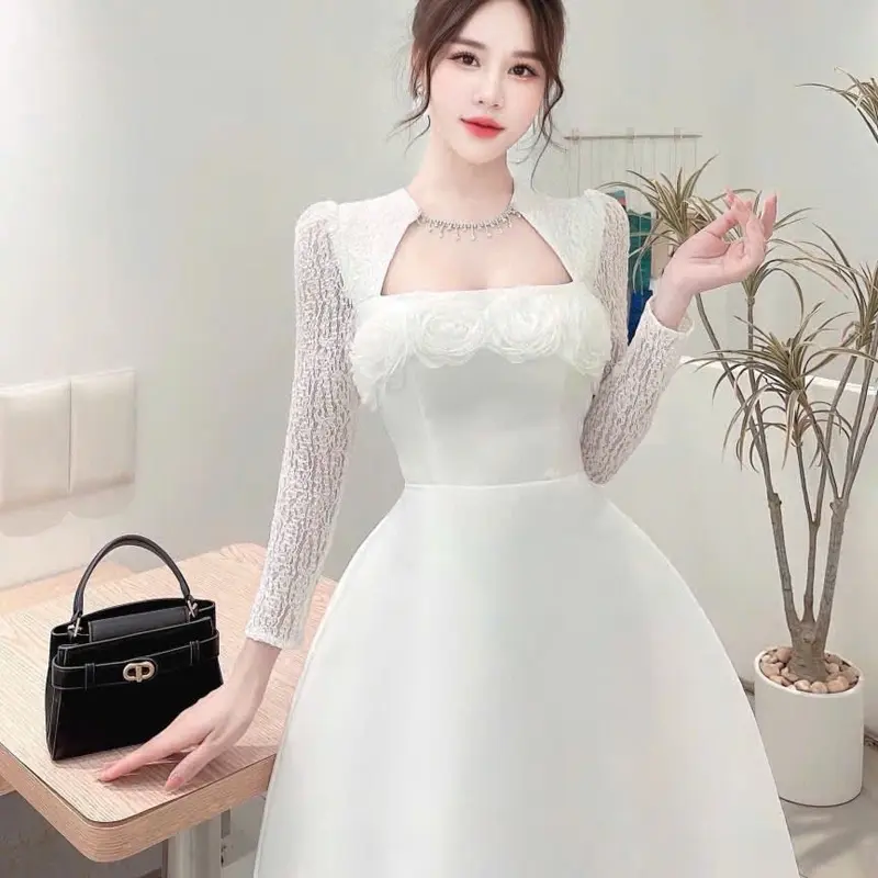 Váy tapta tay ren dài cổ đá cuộn hoa 7
