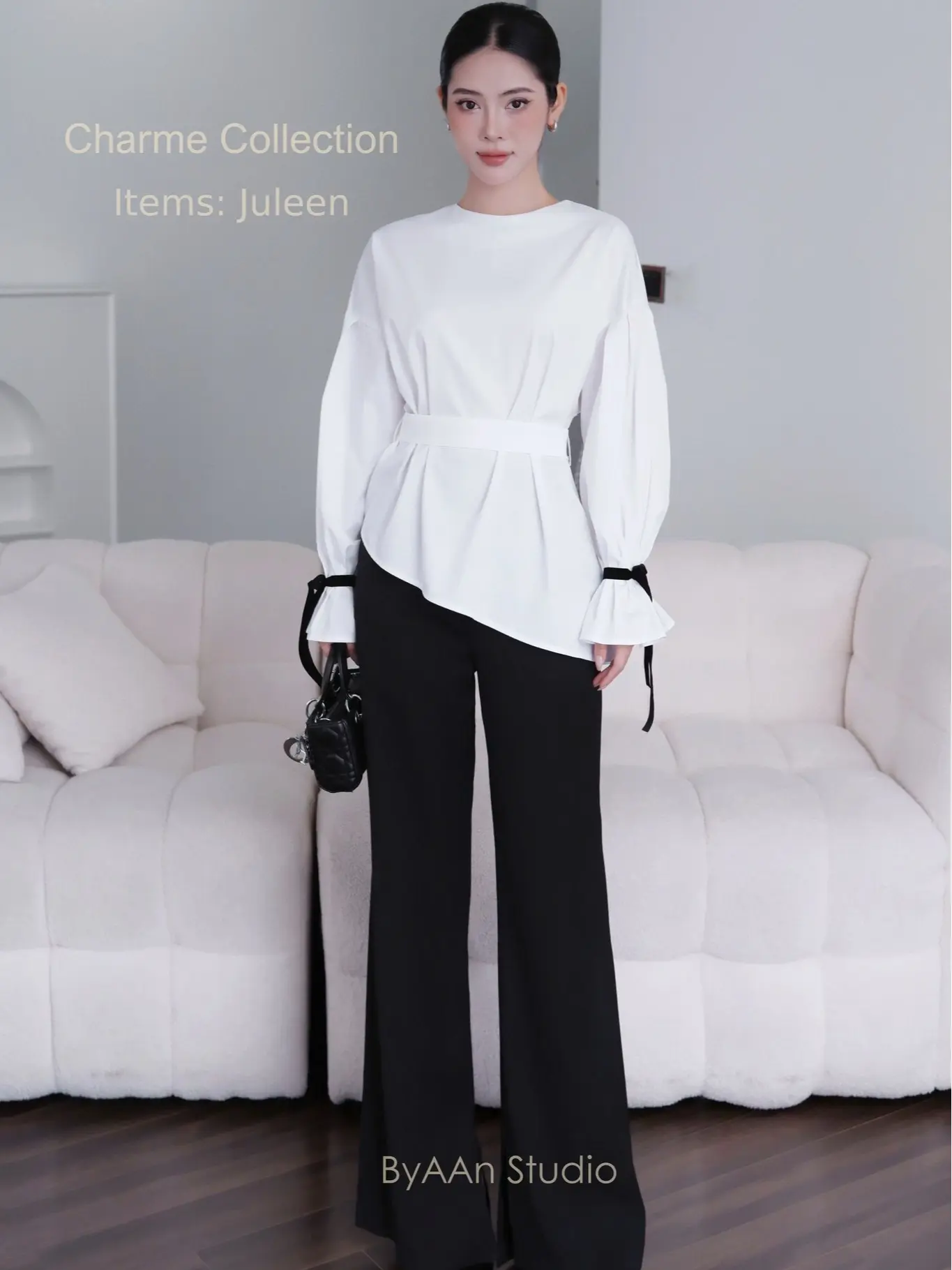 ByAAN Studio - Juleen - Áo Trắng Basic Kèm Dây Đai Thắt Eo Và Nơ Cổ Tay