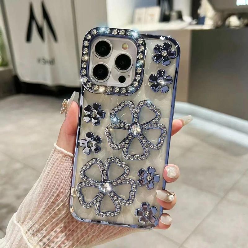 Ốp Hoa 3D, Kim Cương Lấp Lánh Sang Trọng, Dành Cho iPhone 16 Pro Max, 16 Plus, 14, 13, 12, 11, Ốp Mạ Trong Suốt, Dành Cho iPhone 15, Ốp Bảo Vệ 7