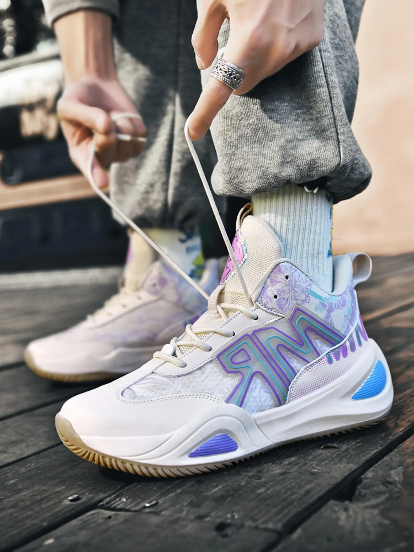 Men's Street Trend Lace Up Basketball Shoes, Casual Sporty Breathable Comfortable Non-slip Basketball Shoes, Fashionable Sports Shoes for All Seasons
