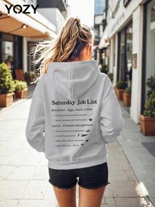 YOZY Women's Letter Print Drop Shoulder Hoodie, Casual Long Sleeve Kangaroo Pocket Hooded Sweatshirt for Fall & Winter, Women's Clothes for Daily Wear