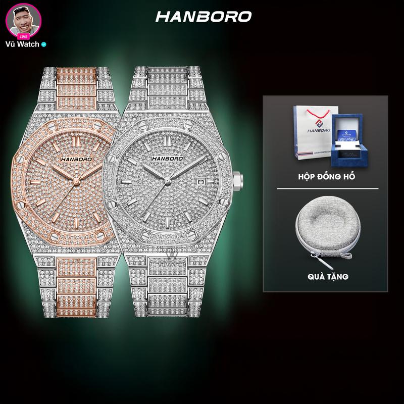 Đồng Hồ Nam PIN HANBORO 384-1 [3234] Dây kim loại  | Tặng kèm 1 bóp đựng đồng hồ