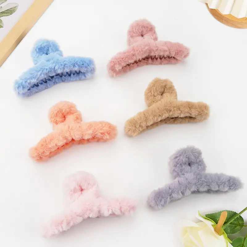 MSS (COD) Jedai Bulu Halus Motif Polos Jepit Rambut Gaya Korea Warna Soft Aksesoris Rambut Wanita Import Hadiah Clips 5