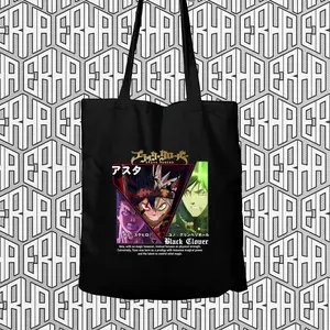 TOTE BAG RESLETING ANIME BLACK CLOVER ASTA 4 SEMI KANVAS Hitam Totebag Pria Cowok