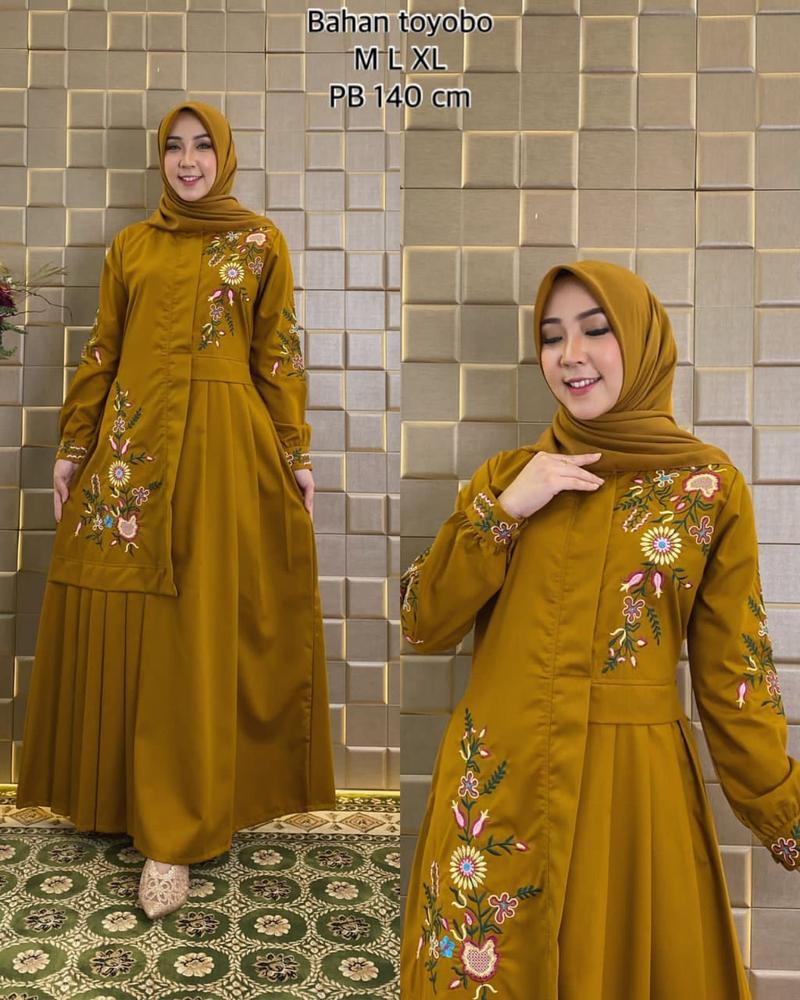 Product Introduction of Gamis Bordir Katun Toyobo Import/Dress/Pakaian Wanita/Baju muslim/terbaru/terlaris/terpopuler/COD Lembut Muslim Wanita Panjang Pesta Dress Maxi Dewasa Mewah Kondangan Lebaran Syari Remaja 2