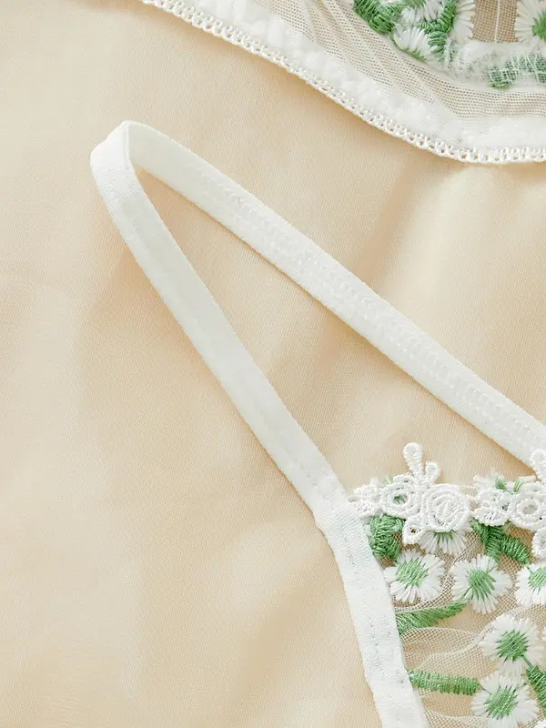 Women's Floral Embroidery Underwire Bra & Thong Sexy Lingerie Set, Push Up Bra & Panty, Lingerie Set for Women 4