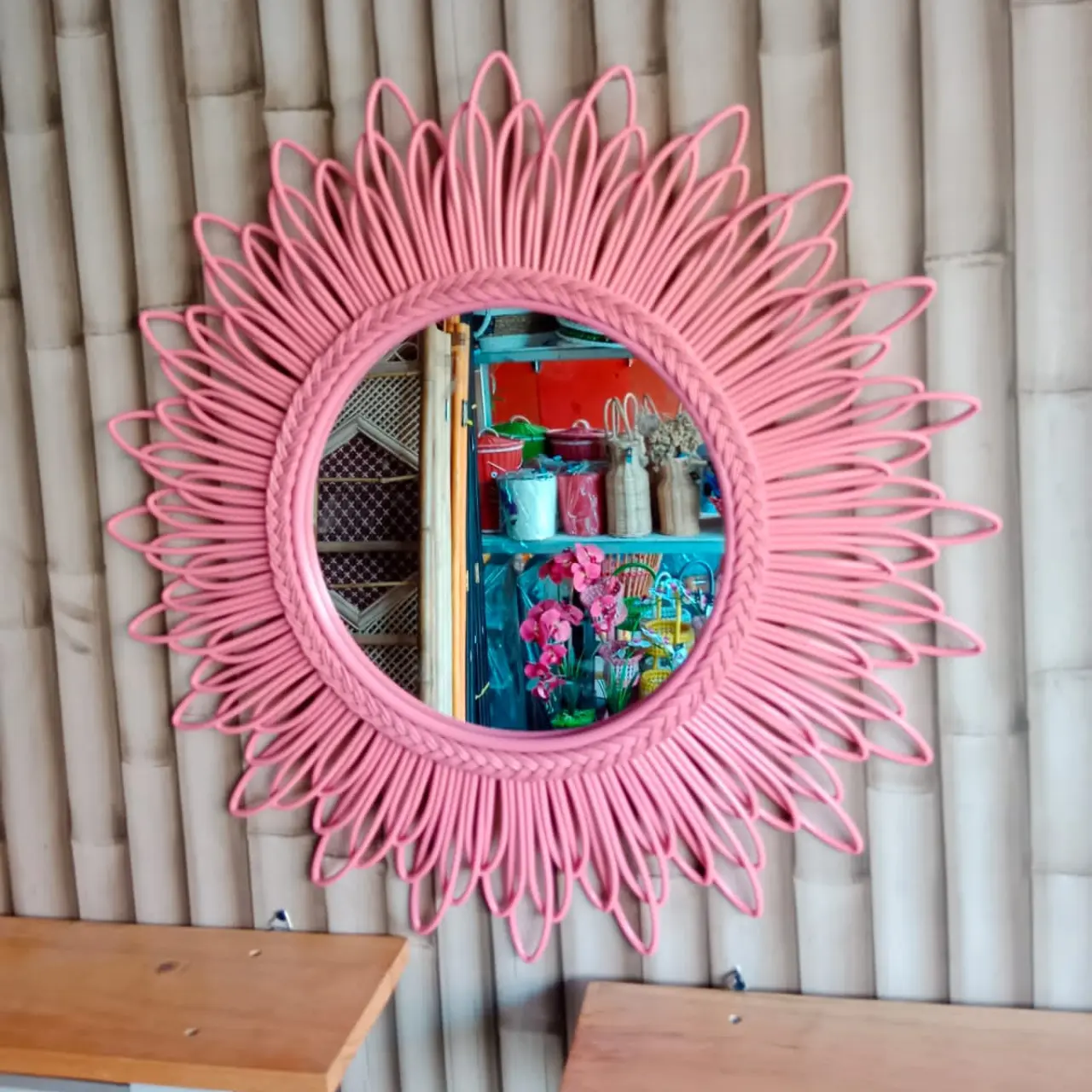 Alfi Cermin Cantik | Cermin Rotan | Aesthetic Mirror | Cermin Hias Berwarna | Hiasan Dinding | Home Decor Kaca Square salon